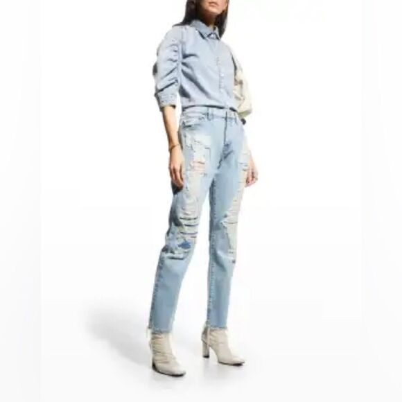 FRAME Le Slouch Low Rise, Straight Destructed Denim - NWT - size 30 - Picture 1 of 16